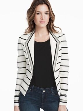 WHITE HOUSE BLACK MARKET Black & White Striped Ponte Knit Blazer Sz 14.